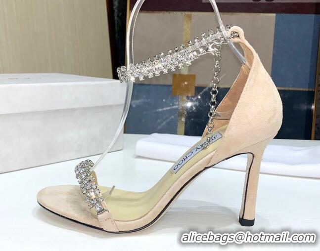 Most Popular Jimmy Choo Suede Crystal Heel Sandals 85mm 072435 Nude