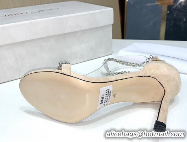 Most Popular Jimmy Choo Suede Crystal Heel Sandals 85mm 072435 Nude