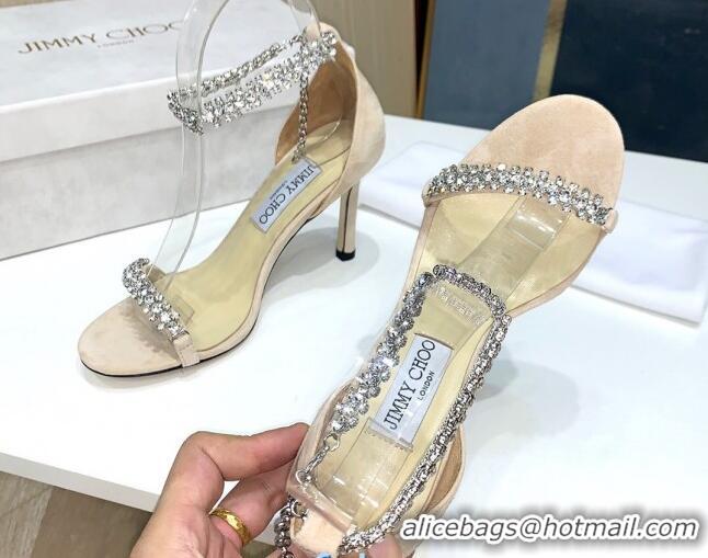 Most Popular Jimmy Choo Suede Crystal Heel Sandals 85mm 072435 Nude