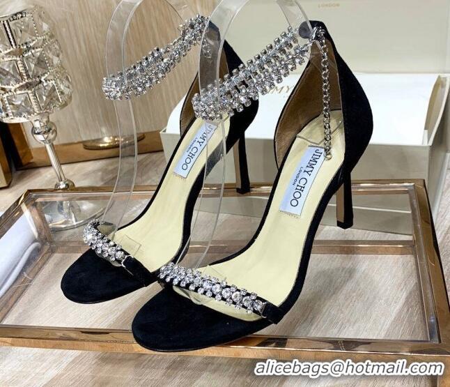 Grade Quality Jimmy Choo Suede Crystal Heel Sandals 85mm 072435 Black