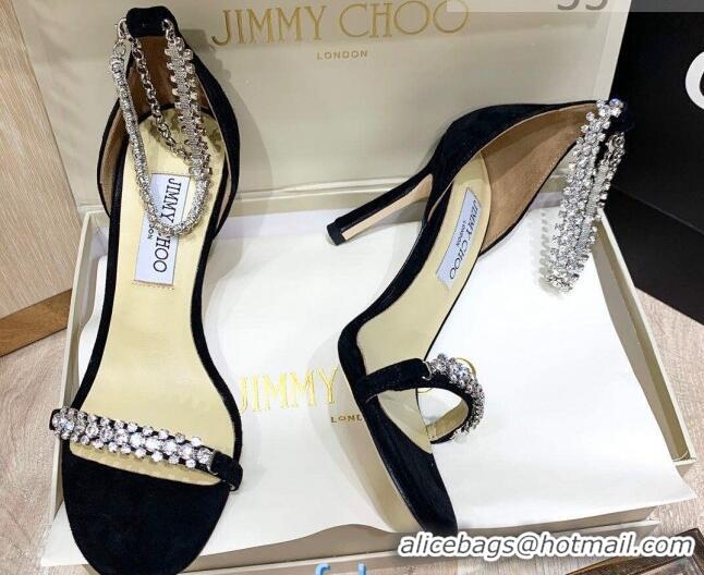 Grade Quality Jimmy Choo Suede Crystal Heel Sandals 85mm 072435 Black