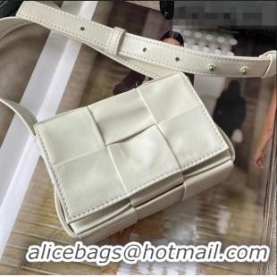 Best Design Bottega Veneta Mini Cassette Bag in Woven Shiny Calfskin BV2168 White 2021