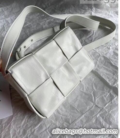 Best Design Bottega Veneta Mini Cassette Bag in Woven Shiny Calfskin BV2168 White 2021