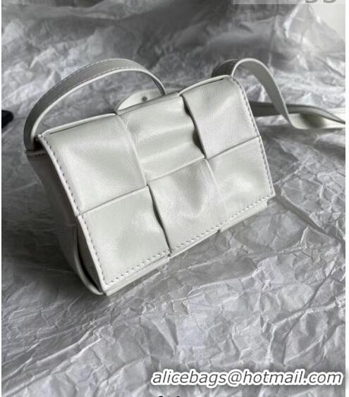 Best Design Bottega Veneta Mini Cassette Bag in Woven Shiny Calfskin BV2168 White 2021