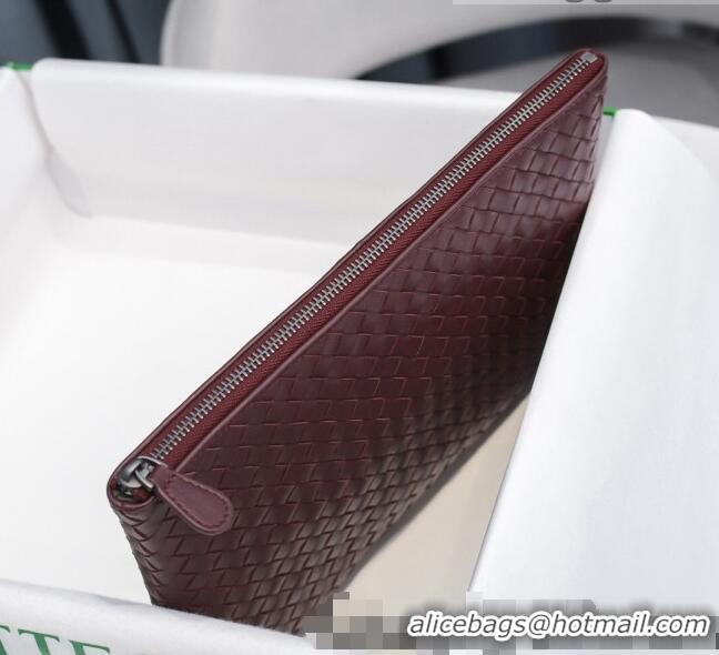 Best Price Bottega Veneta Woven Lambskin Medium Pouch BV2172 Burgundy 2021