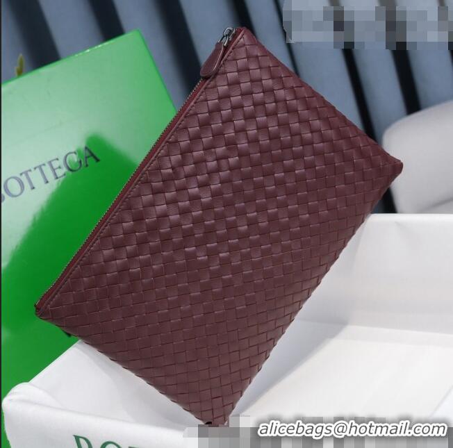 Best Price Bottega Veneta Woven Lambskin Medium Pouch BV2172 Burgundy 2021