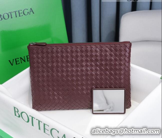 Best Price Bottega Veneta Woven Lambskin Medium Pouch BV2172 Burgundy 2021