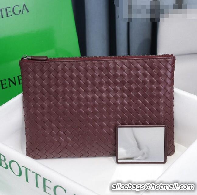 Best Price Bottega Veneta Woven Lambskin Medium Pouch BV2172 Burgundy 2021