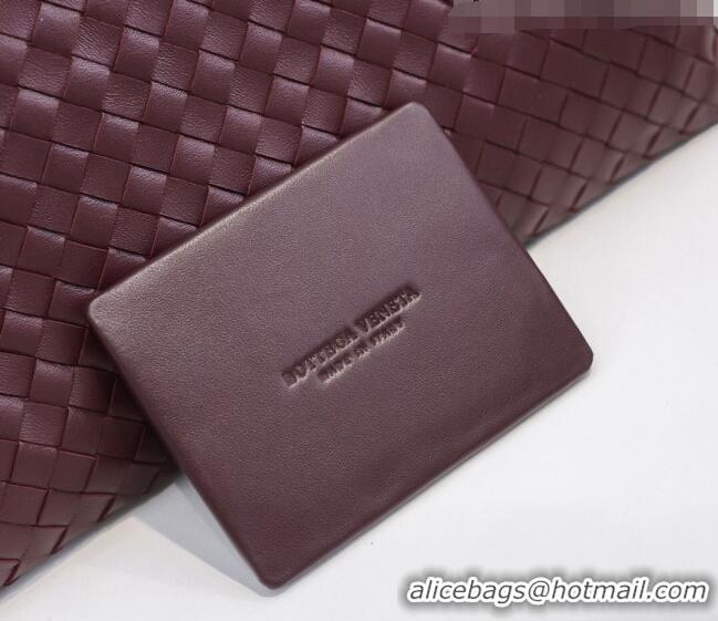 Best Price Bottega Veneta Woven Lambskin Medium Pouch BV2172 Burgundy 2021