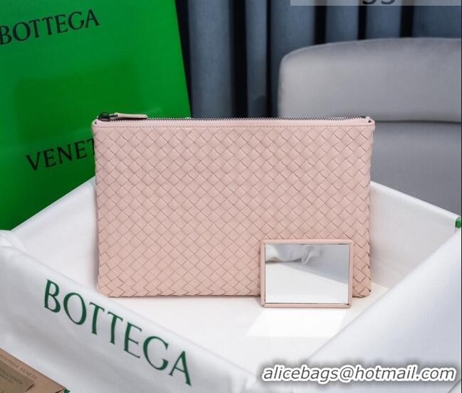 Good Product Bottega Veneta Woven Lambskin Medium Pouch BV2174 Light Pink 2021