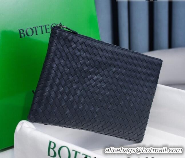 Well Crafted Bottega Veneta Woven Lambskin Medium Pouch BV2174 Dark Blue 2021