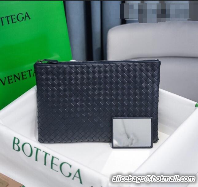 Well Crafted Bottega Veneta Woven Lambskin Medium Pouch BV2174 Dark Blue 2021