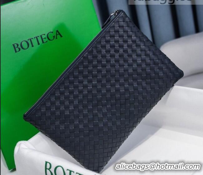 Well Crafted Bottega Veneta Woven Lambskin Medium Pouch BV2174 Dark Blue 2021