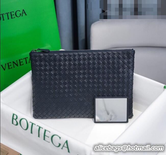 Well Crafted Bottega Veneta Woven Lambskin Medium Pouch BV2174 Dark Blue 2021