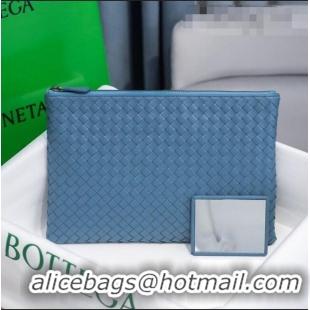 Good Quality Bottega Veneta Woven Lambskin Medium Pouch BV2174 Light Blue 2021