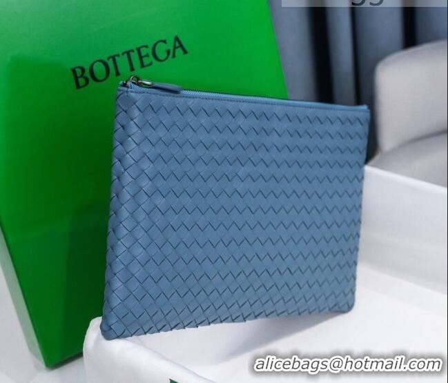 Good Quality Bottega Veneta Woven Lambskin Medium Pouch BV2174 Light Blue 2021