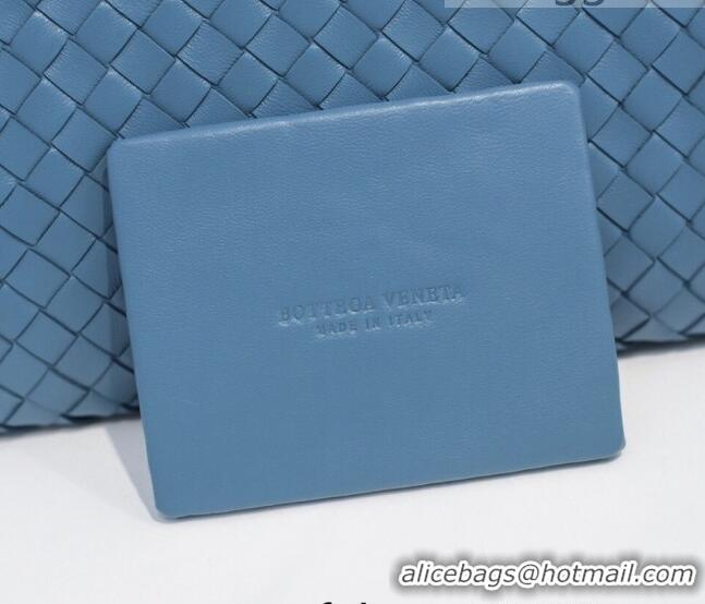 Good Quality Bottega Veneta Woven Lambskin Medium Pouch BV2174 Light Blue 2021