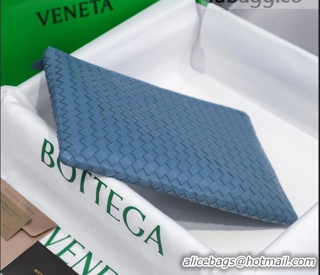 Good Quality Bottega Veneta Woven Lambskin Medium Pouch BV2174 Light Blue 2021