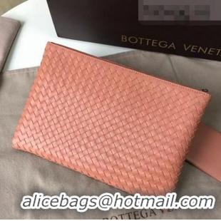 Good Product Bottega Veneta Woven Lambskin Medium Pouch BV2174 Peach Pink 2021