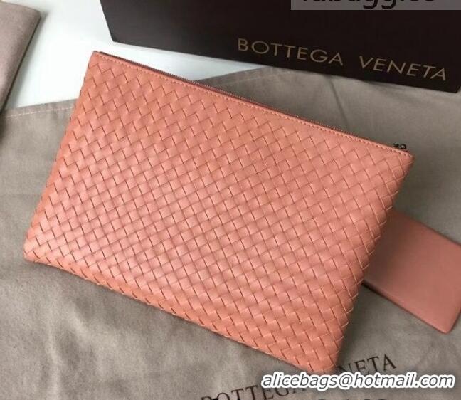 Good Product Bottega Veneta Woven Lambskin Medium Pouch BV2174 Peach Pink 2021