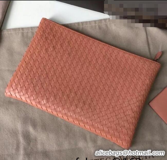 Good Product Bottega Veneta Woven Lambskin Medium Pouch BV2174 Peach Pink 2021