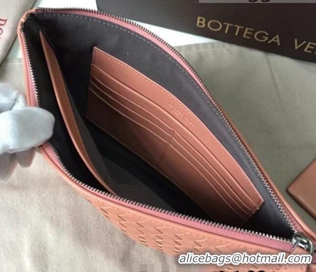 Good Product Bottega Veneta Woven Lambskin Medium Pouch BV2174 Peach Pink 2021