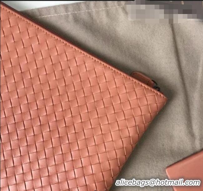 Good Product Bottega Veneta Woven Lambskin Medium Pouch BV2174 Peach Pink 2021