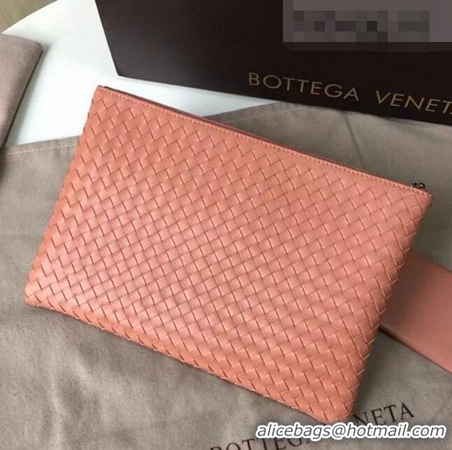 Good Product Bottega Veneta Woven Lambskin Medium Pouch BV2174 Peach Pink 2021