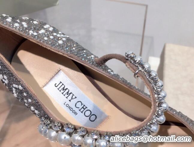 Top Quality Jimmy Choo Crystal Pearl Heel 10.5cm Mary Jane Pumps 091114