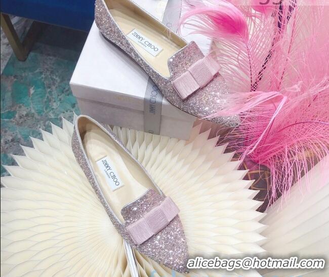 Discount Colorful Jimmy Choo Gabie Glitter Sequins Pointy Toe Flat Ballerinas with Bow 091131