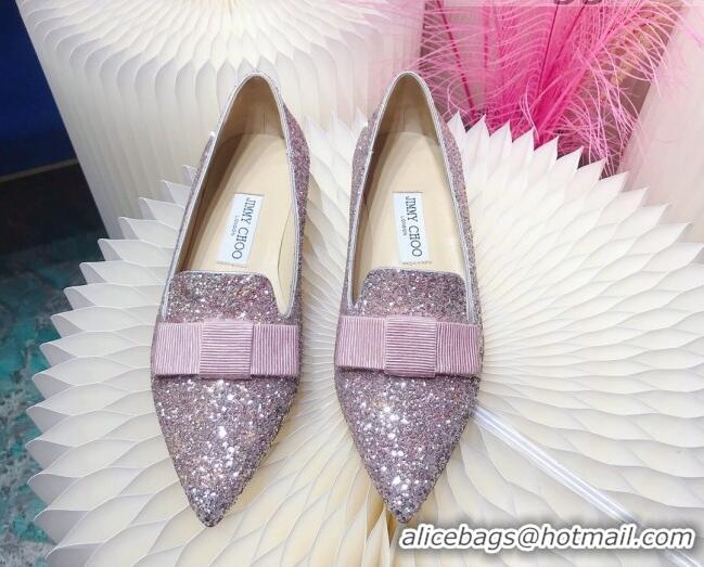 Discount Colorful Jimmy Choo Gabie Glitter Sequins Pointy Toe Flat Ballerinas with Bow 091131