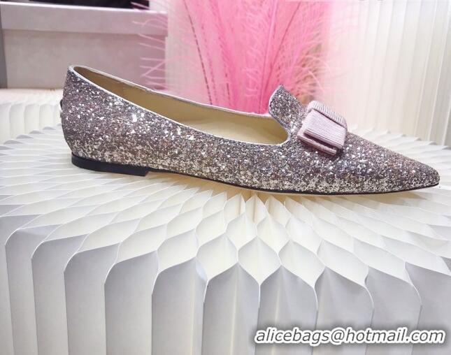 Discount Colorful Jimmy Choo Gabie Glitter Sequins Pointy Toe Flat Ballerinas with Bow 091131