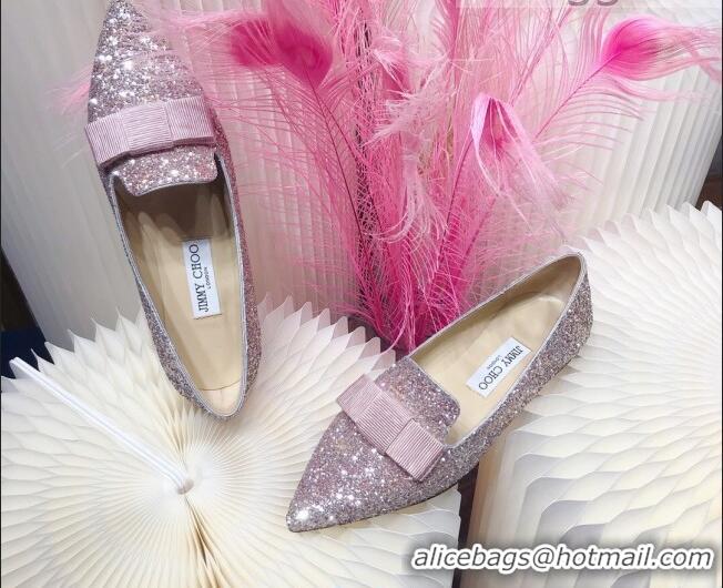 Discount Colorful Jimmy Choo Gabie Glitter Sequins Pointy Toe Flat Ballerinas with Bow 091131