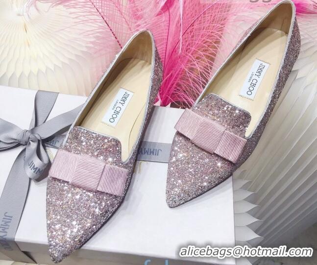 Discount Colorful Jimmy Choo Gabie Glitter Sequins Pointy Toe Flat Ballerinas with Bow 091131