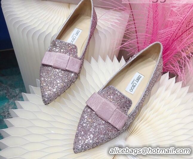 Discount Colorful Jimmy Choo Gabie Glitter Sequins Pointy Toe Flat Ballerinas with Bow 091131