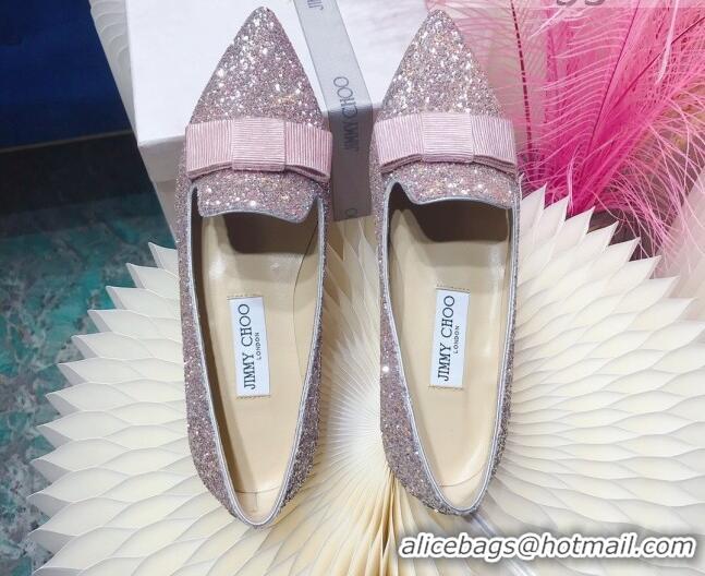 Discount Colorful Jimmy Choo Gabie Glitter Sequins Pointy Toe Flat Ballerinas with Bow 091131