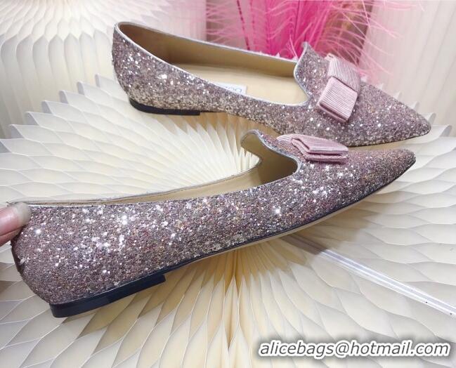 Discount Colorful Jimmy Choo Gabie Glitter Sequins Pointy Toe Flat Ballerinas with Bow 091131