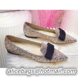 Top Quality Colorful Jimmy Choo Gabie Glitter Sequins Pointy Toe Flat Ballerinas with Bow 091132