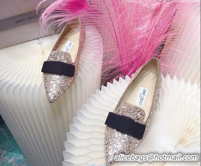 Top Quality Colorful Jimmy Choo Gabie Glitter Sequins Pointy Toe Flat Ballerinas with Bow 091132