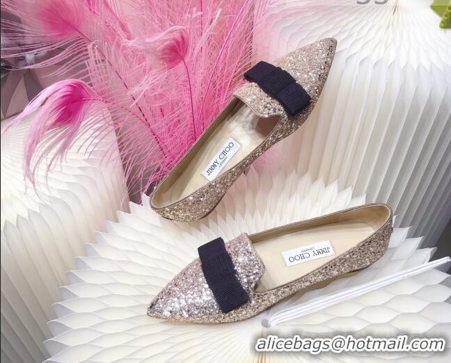 Top Quality Colorful Jimmy Choo Gabie Glitter Sequins Pointy Toe Flat Ballerinas with Bow 091132