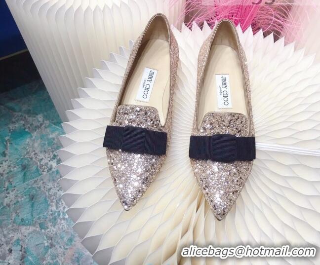 Top Quality Colorful Jimmy Choo Gabie Glitter Sequins Pointy Toe Flat Ballerinas with Bow 091132