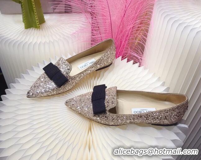 Top Quality Colorful Jimmy Choo Gabie Glitter Sequins Pointy Toe Flat Ballerinas with Bow 091132