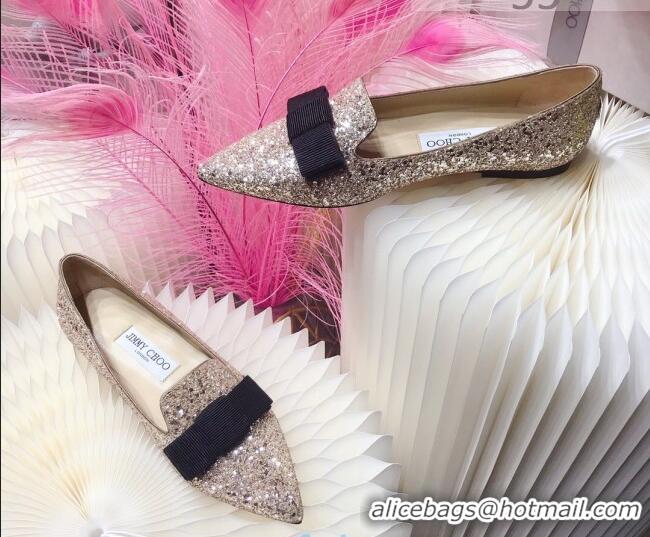 Top Quality Colorful Jimmy Choo Gabie Glitter Sequins Pointy Toe Flat Ballerinas with Bow 091132