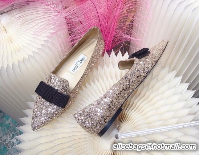 Top Quality Colorful Jimmy Choo Gabie Glitter Sequins Pointy Toe Flat Ballerinas with Bow 091132