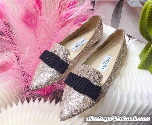 Top Quality Colorful Jimmy Choo Gabie Glitter Sequins Pointy Toe Flat Ballerinas with Bow 091132