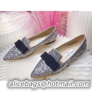 Low Price Colorful Jimmy Choo Gabie Glitter Sequins Pointy Toe Flat Ballerinas with Bow 091133