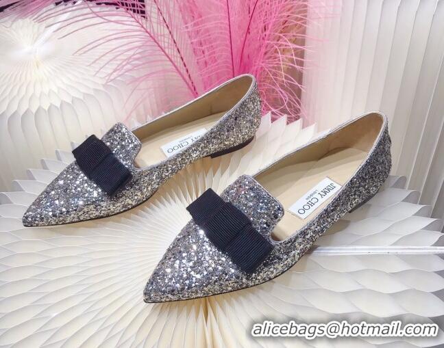 Low Price Colorful Jimmy Choo Gabie Glitter Sequins Pointy Toe Flat Ballerinas with Bow 091133