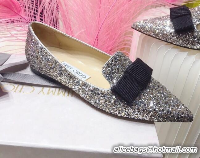 Low Price Colorful Jimmy Choo Gabie Glitter Sequins Pointy Toe Flat Ballerinas with Bow 091133