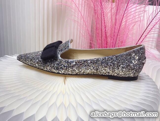 Low Price Colorful Jimmy Choo Gabie Glitter Sequins Pointy Toe Flat Ballerinas with Bow 091133