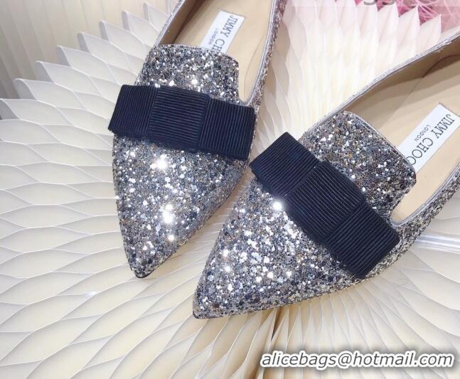 Low Price Colorful Jimmy Choo Gabie Glitter Sequins Pointy Toe Flat Ballerinas with Bow 091133